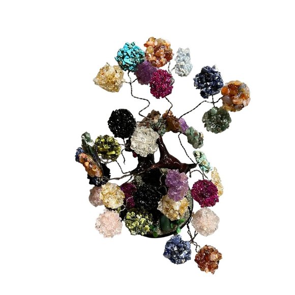 Bonsai Tree Stones Large  Multicolor Stone Tree w/Pyrite on Wood Base - Picture 11 of 12